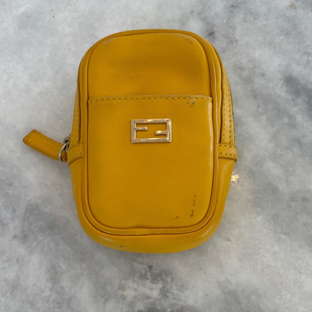 Fendi Yellow Leather Pouch with Logo